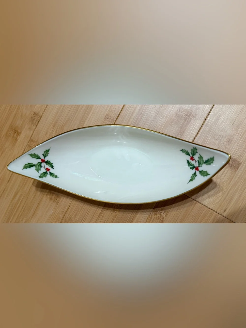VTG Lenox Gondola Bowl Holly Design Xmas Trinket Snacks Holiday Party Dish w Box